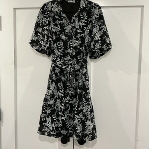 Chic Black and White Floral Midi Dress